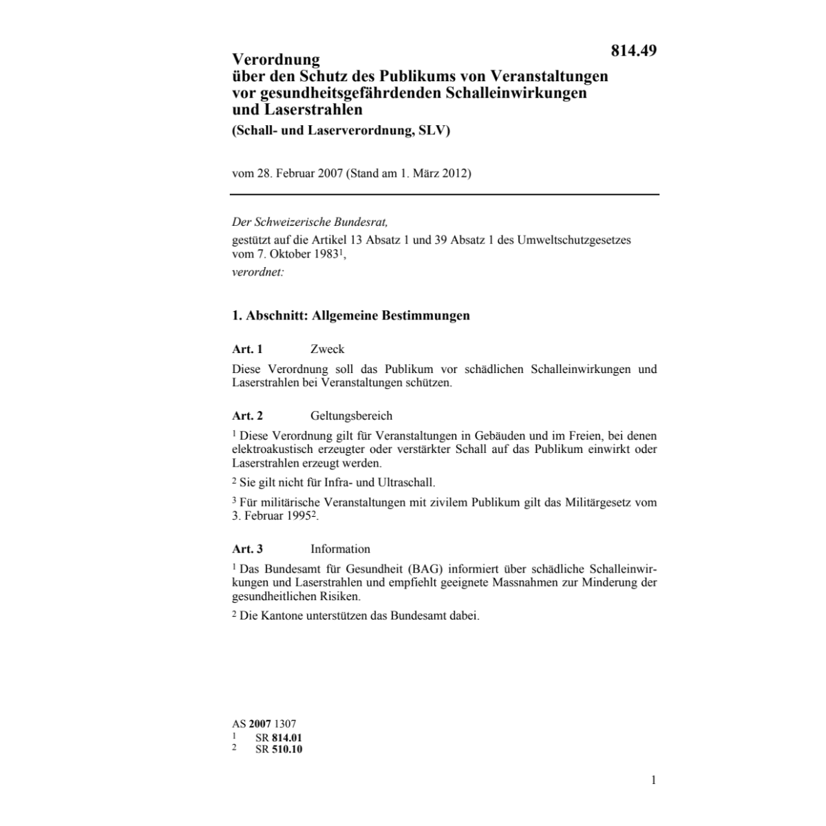 Schall- und Laserverordnung, SLV