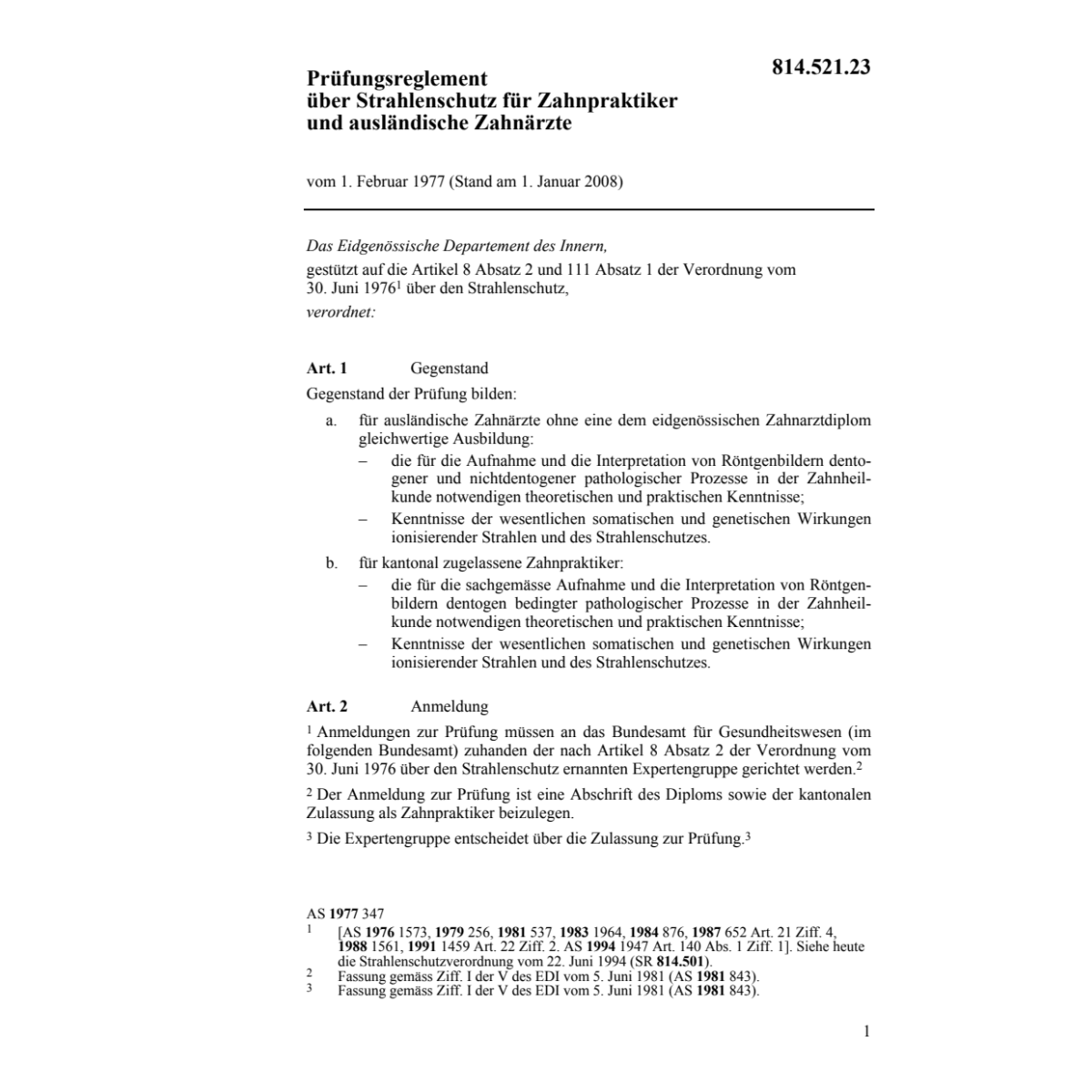 Prüfungsreglement Strahlenschutz