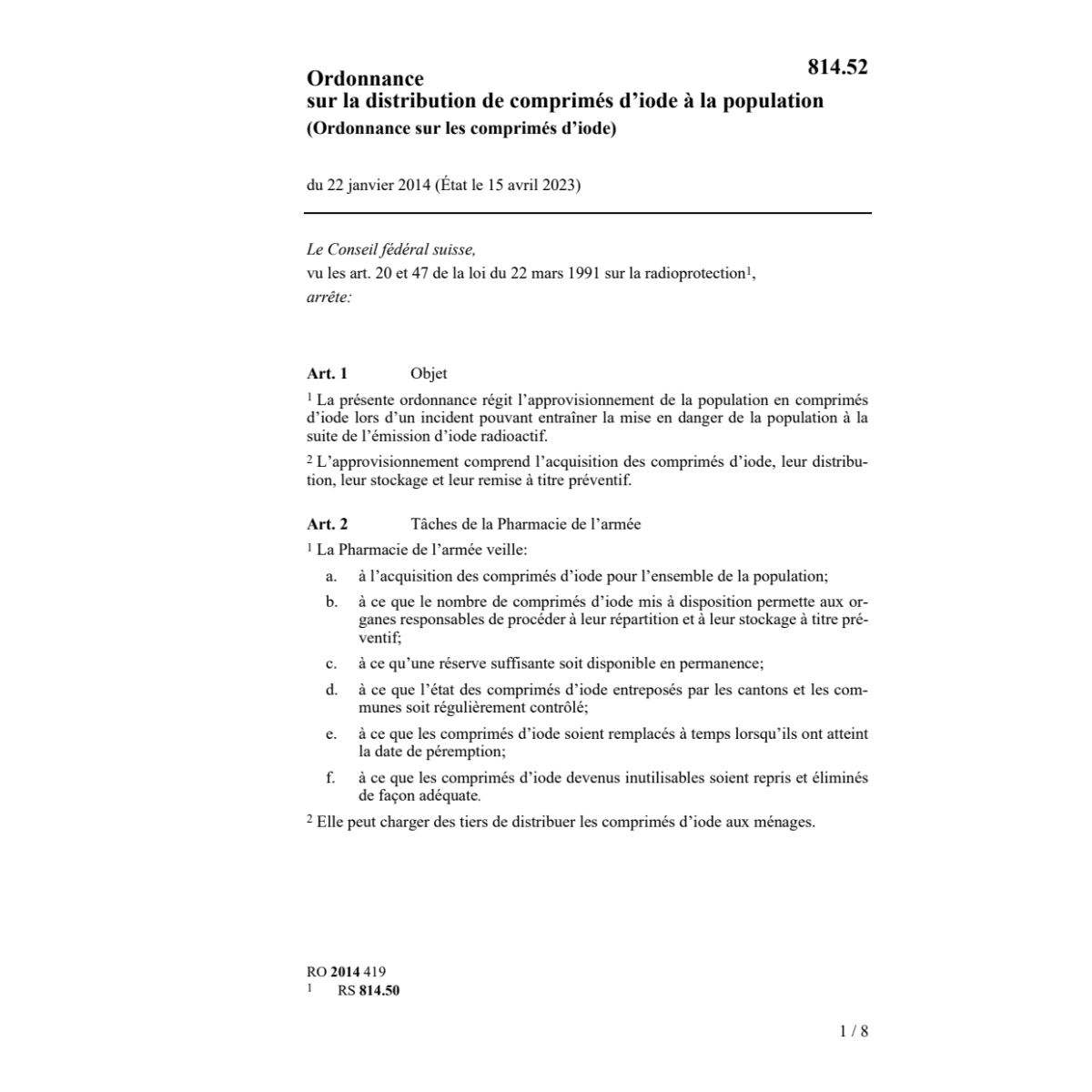 O distribution comprimés d'iode