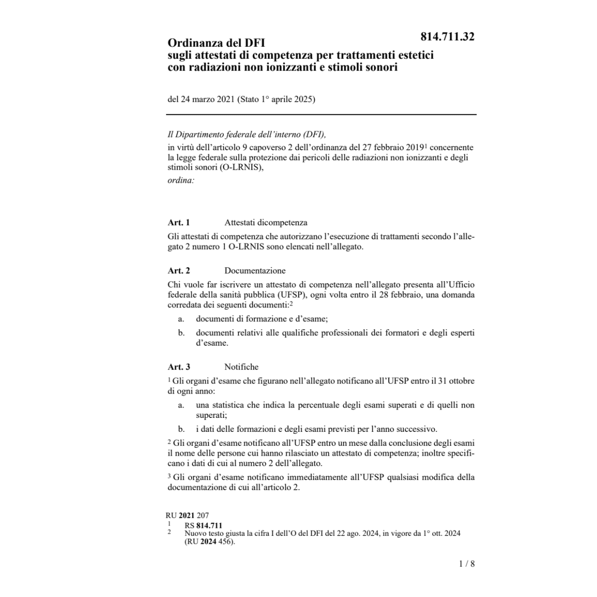 O DFI competenza trattamenti estetici