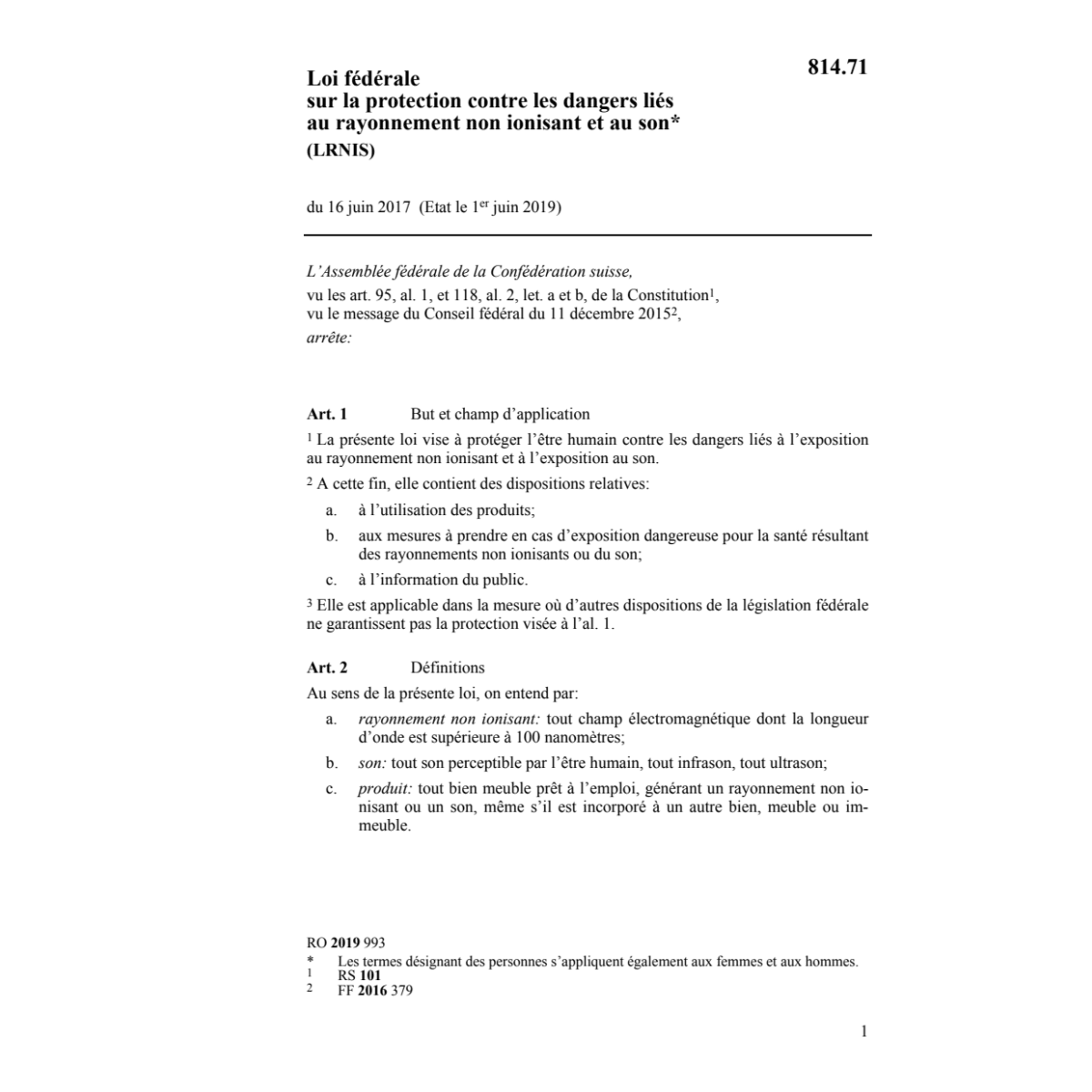 LF rayonnement non ionisant (LRNIS)