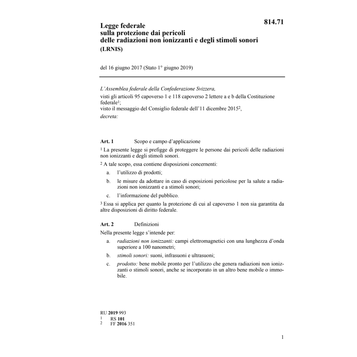 LF radiazioni non ionizzanti (LRNIS)
