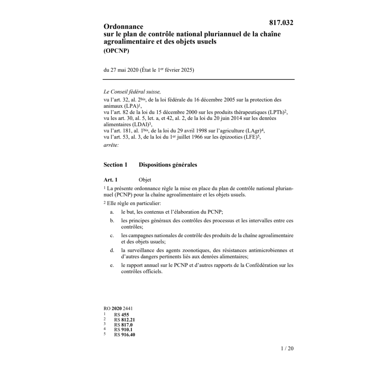 O plan contrôle chaîne alimentaire OPCN