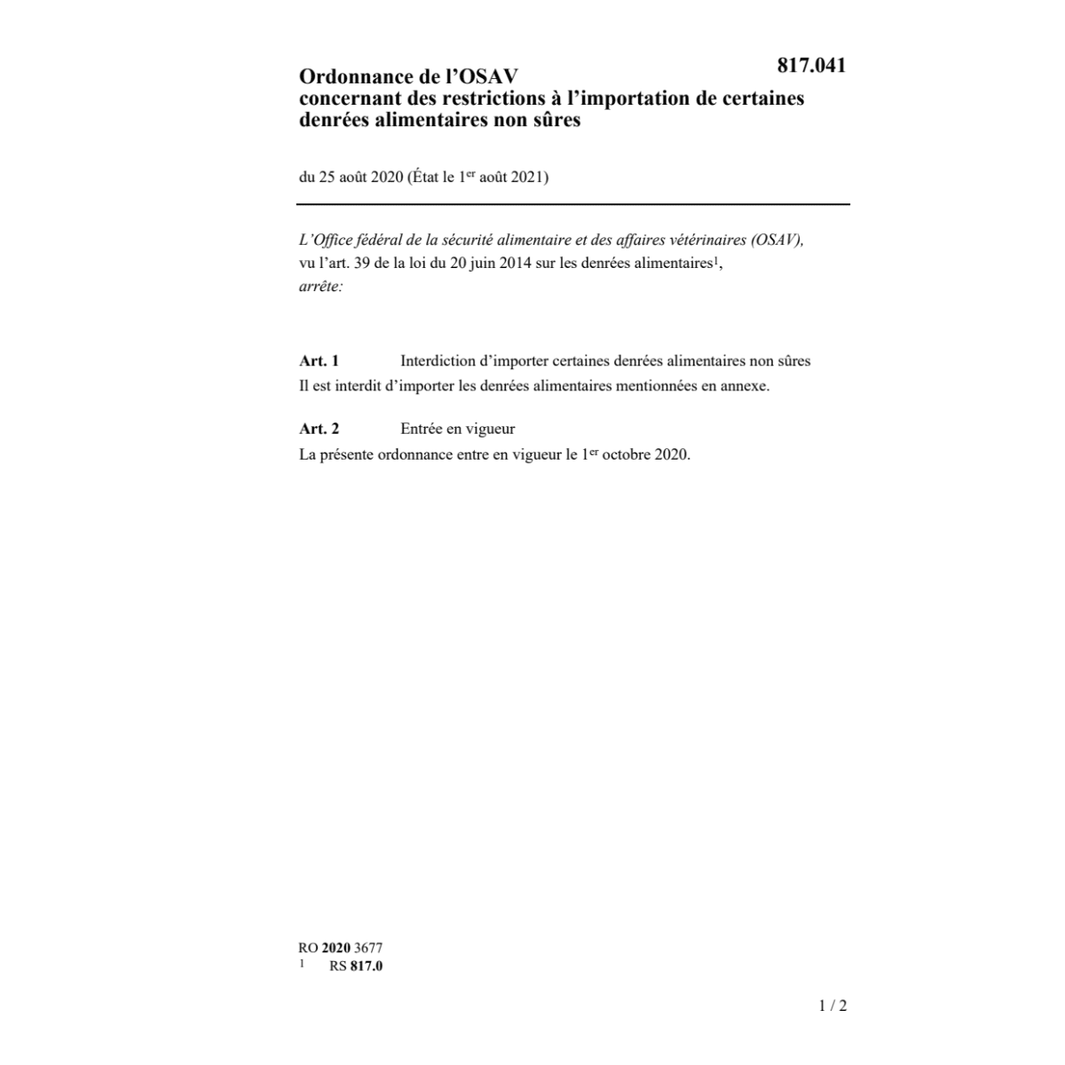 O 25.8.20 restrictions alimentaires sûre