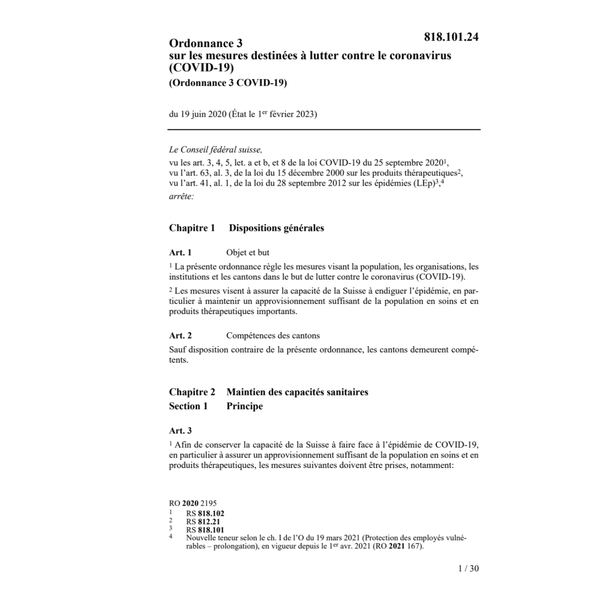 O Ordonnance 3 COVID-19 24.05.2021