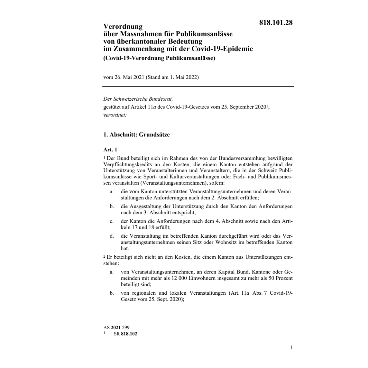 V Covid-19-Verordnung Publikumsanlässe
