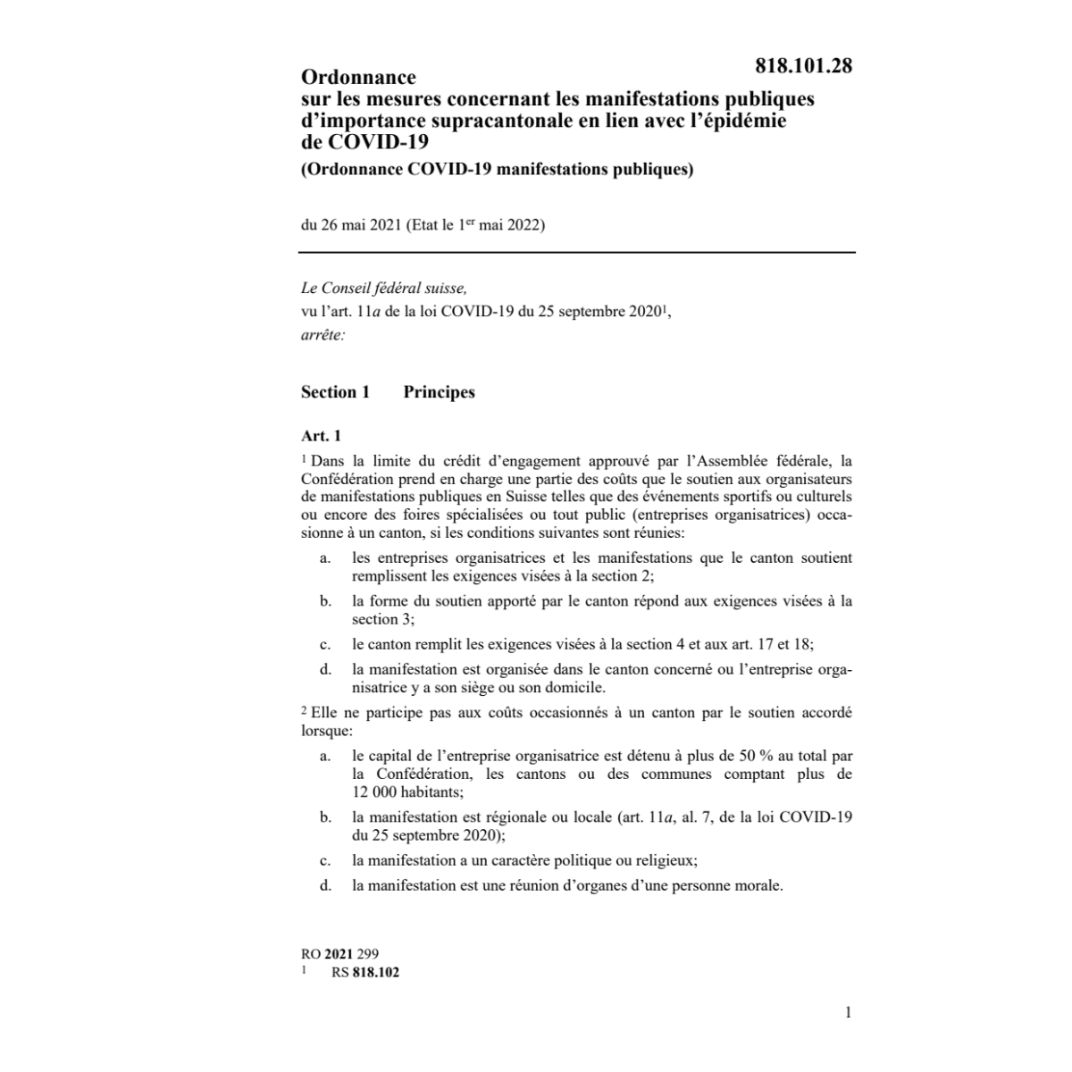 O Ordonnance COVID-19 manifes. publiques