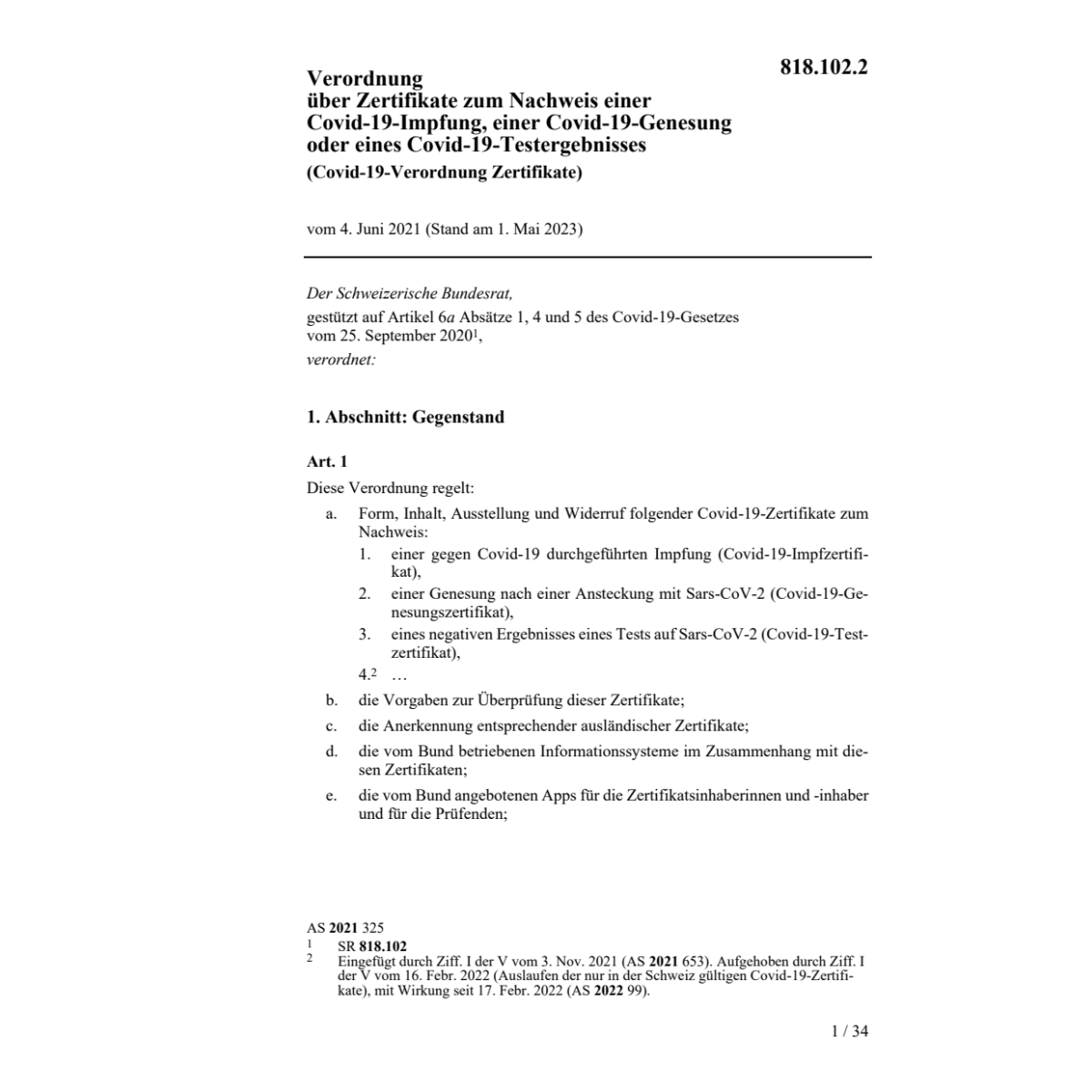 Covid-19-V. Zertifikate