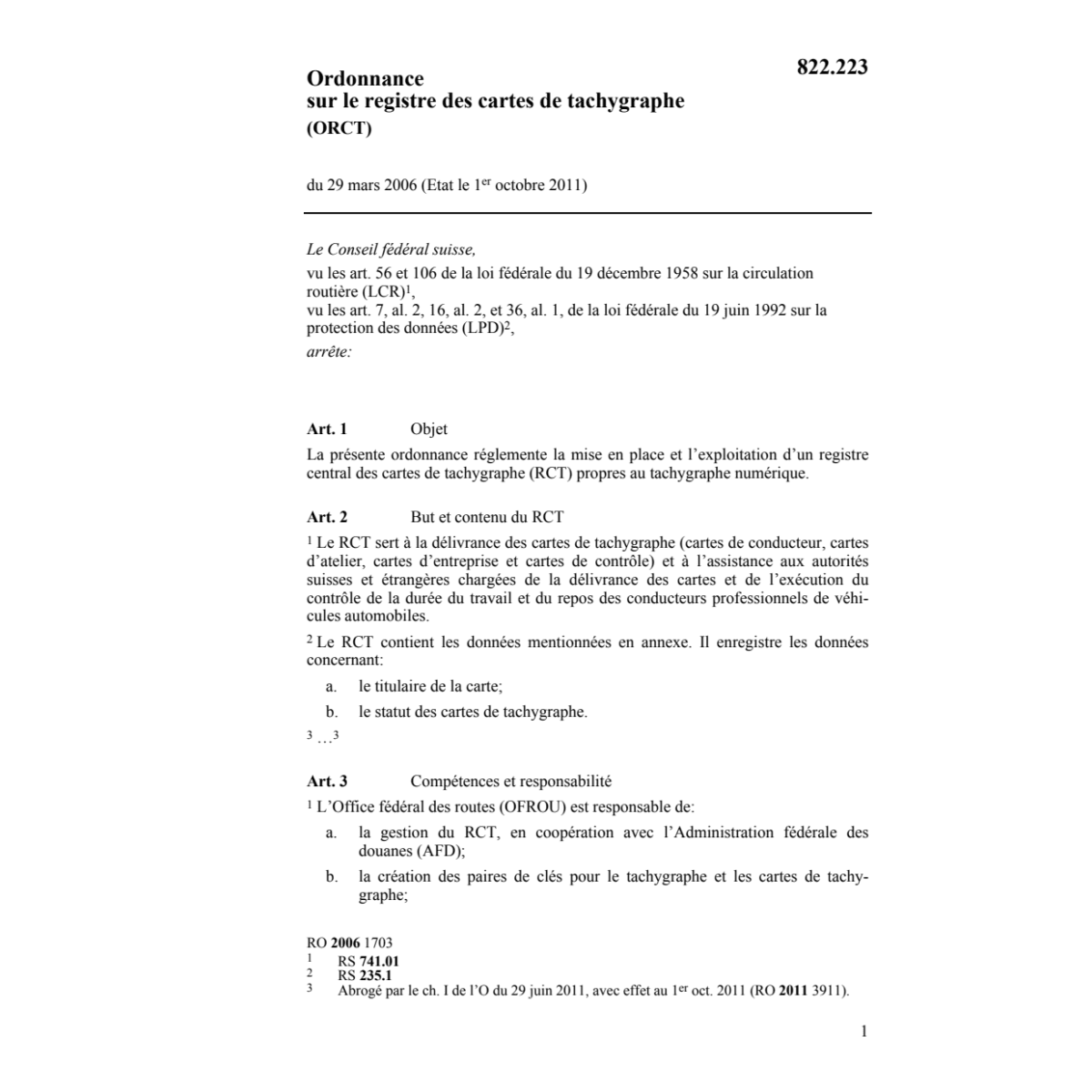 O registre cartes tachygraphe ORCT