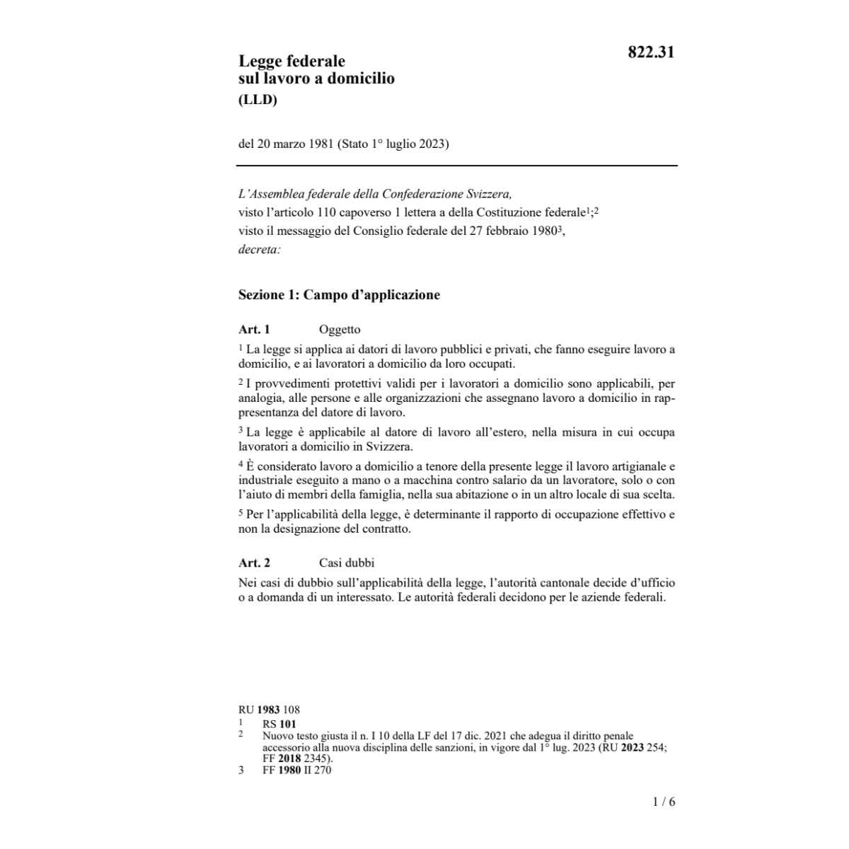 LF, lavoro a domicilio, LLD
