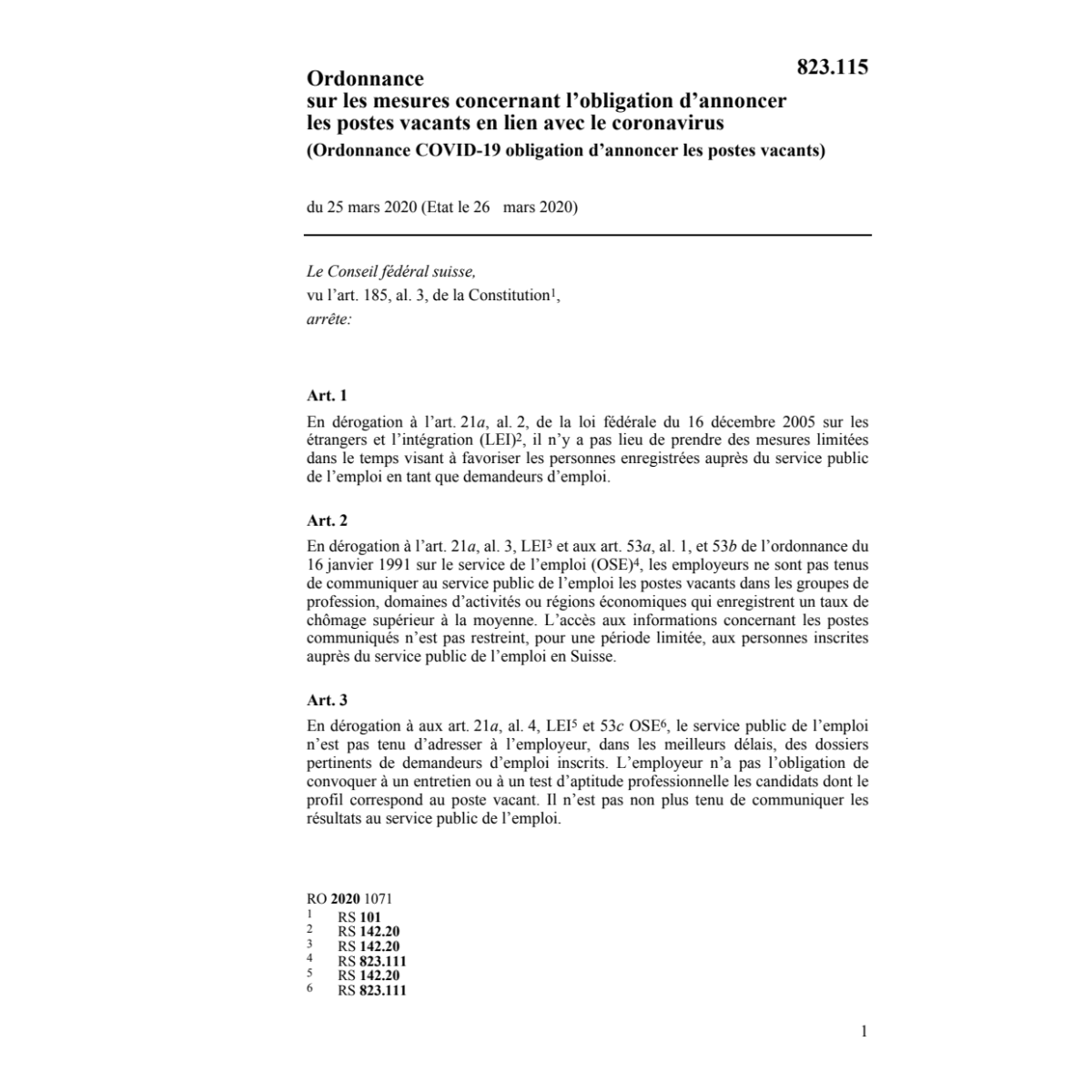 O (COVID-19) obl. annoncer post. vacants