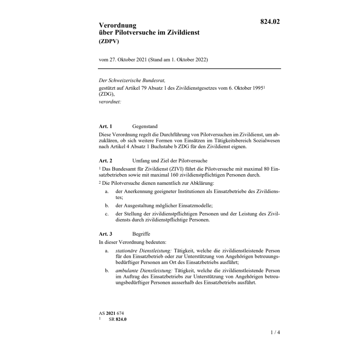 V Pilotversuche im Zivildienst (ZDPV)