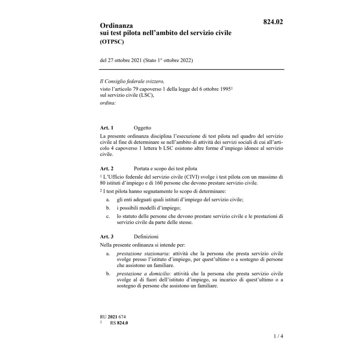 O test pilota servizio civile (OTPSC)