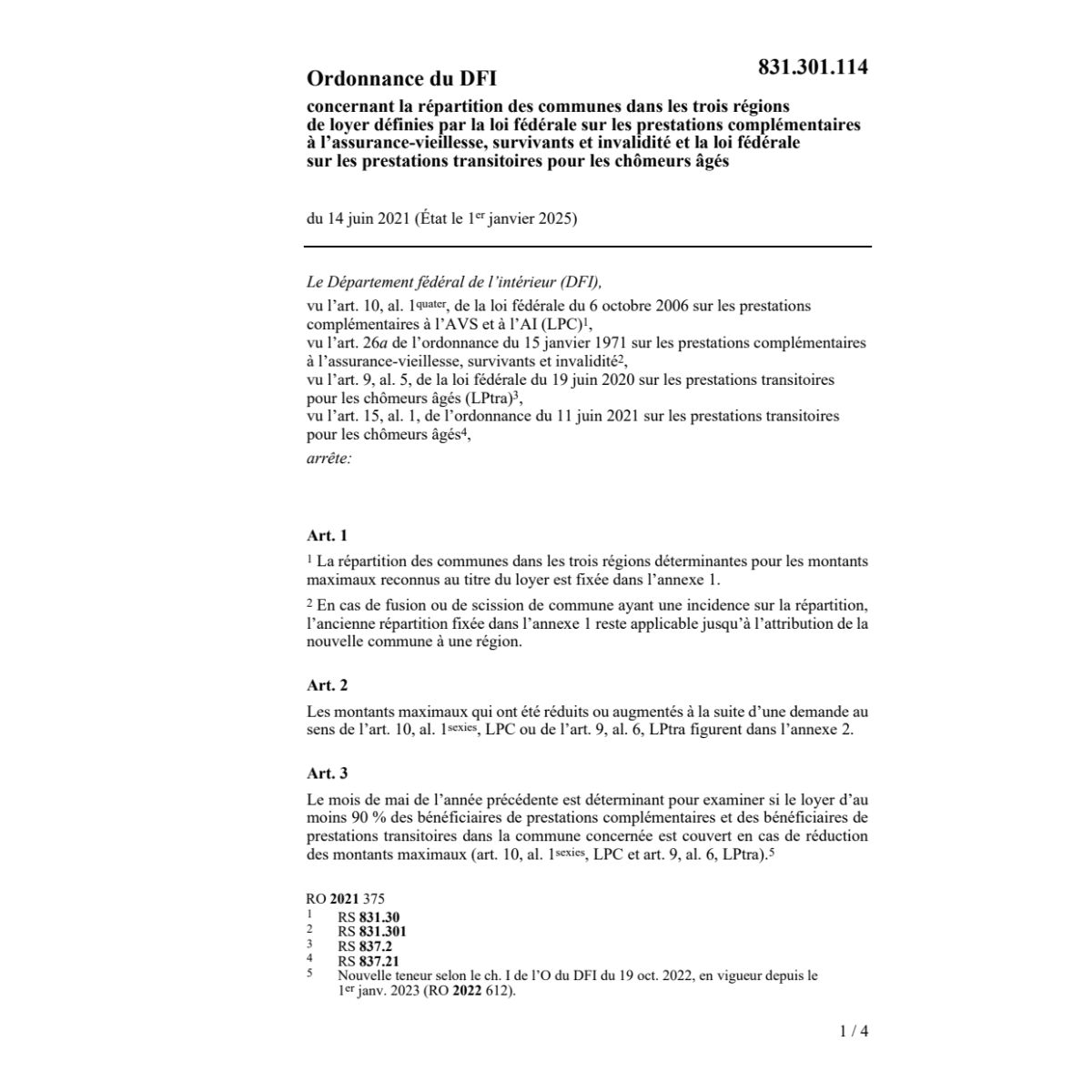 O DFI répart. communes régions de loyer