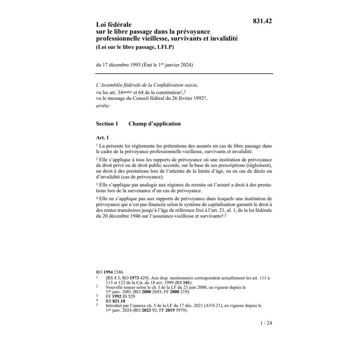LF libre passage prévoyance profes, LFLP