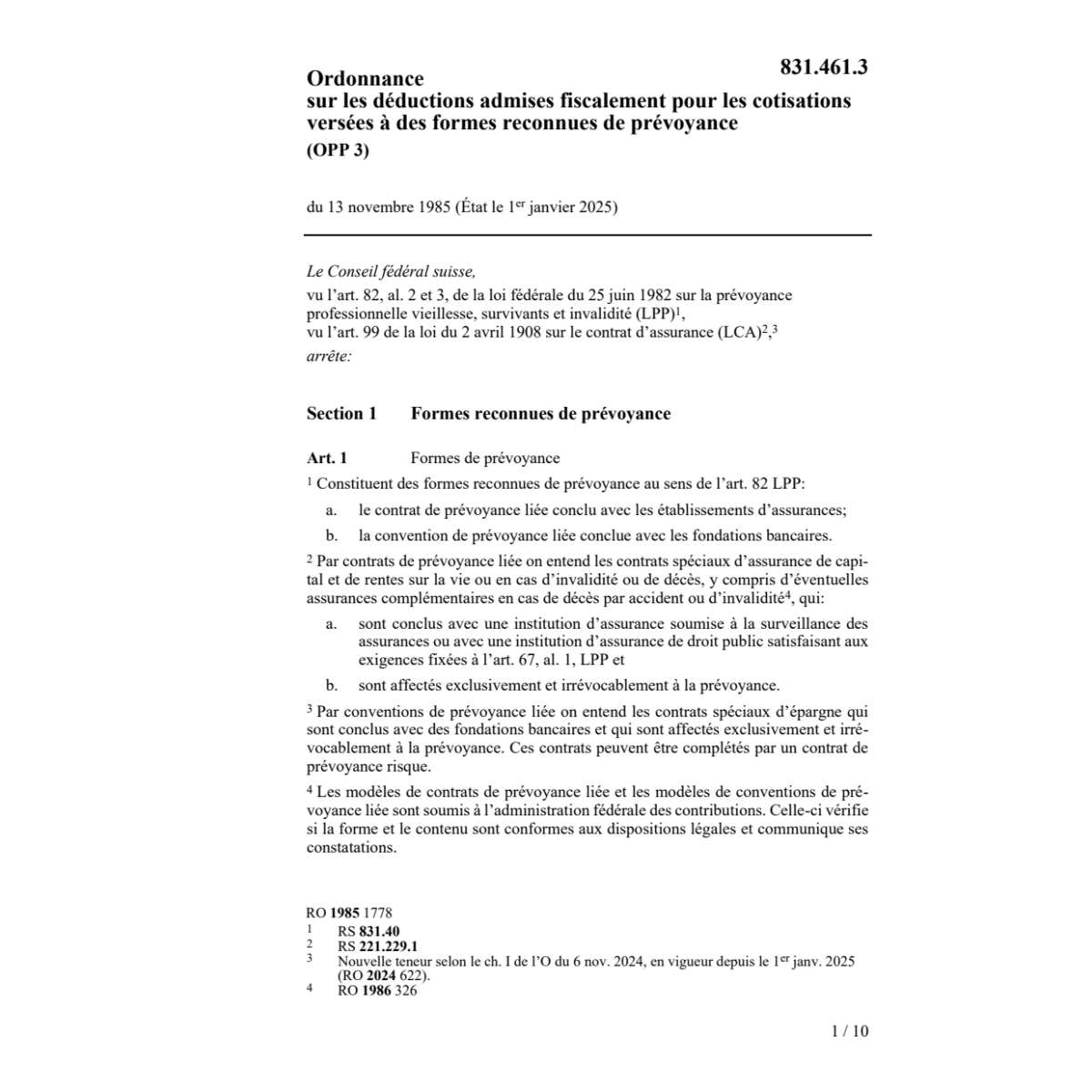 O déductions fiscales prévoyance, OPP 3