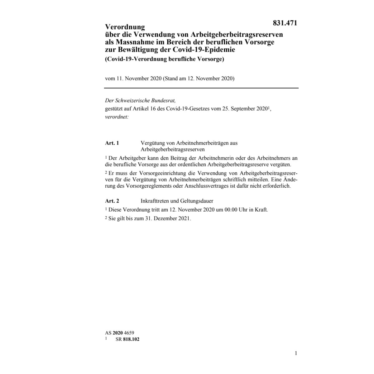 V (COVID-19) berufliche Vorsorge