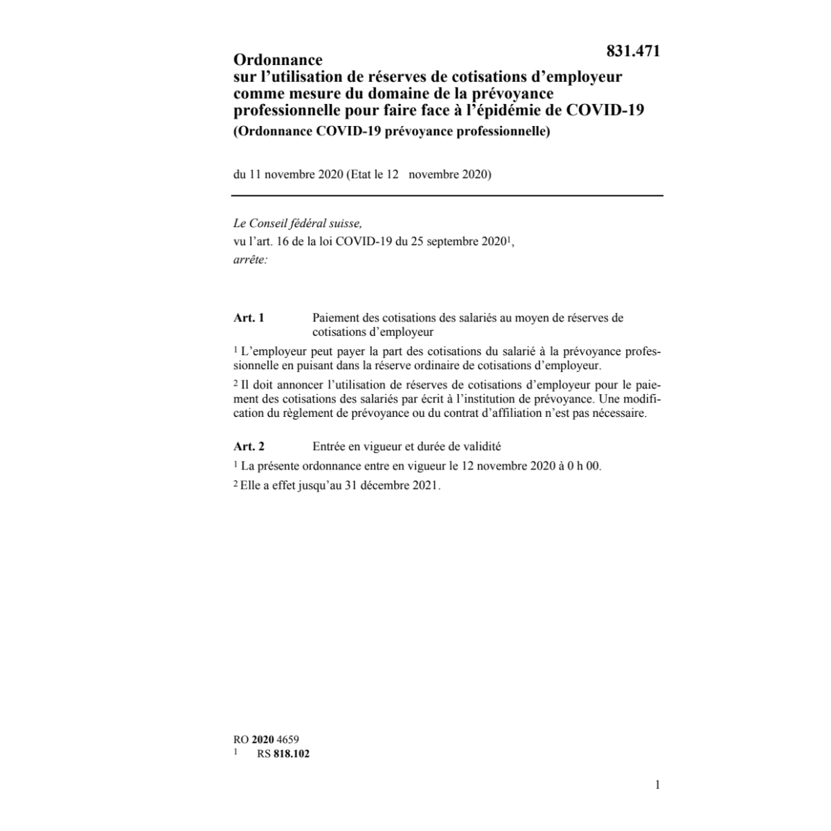 O (COVID-19) prévoyance professionnelle