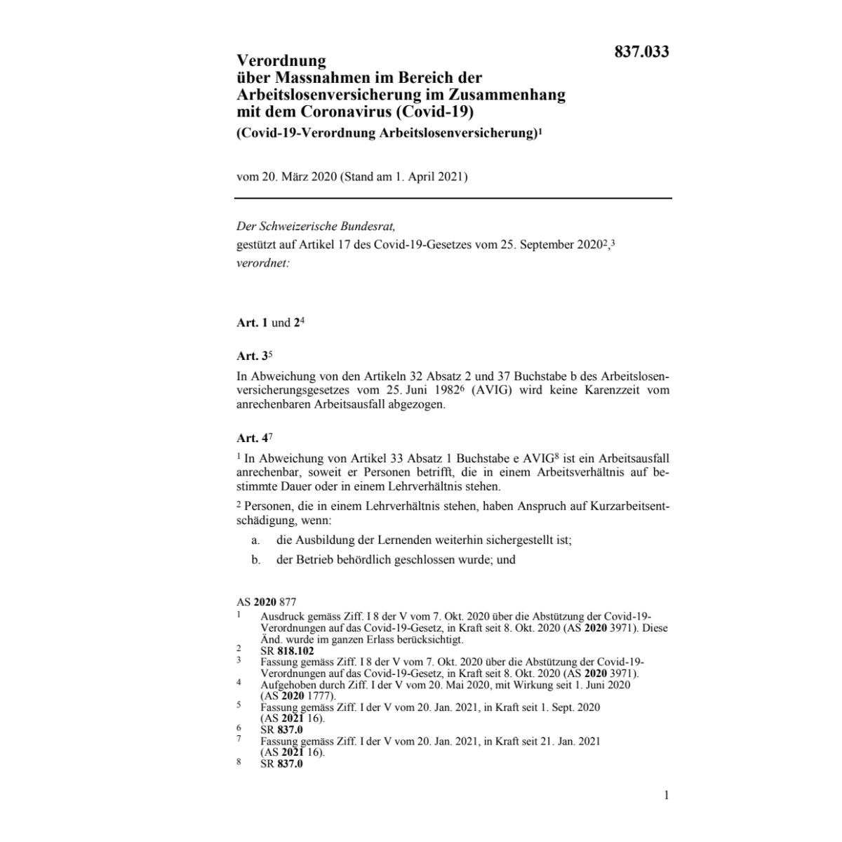 V COVID-19 Arbeitslosenversicherung