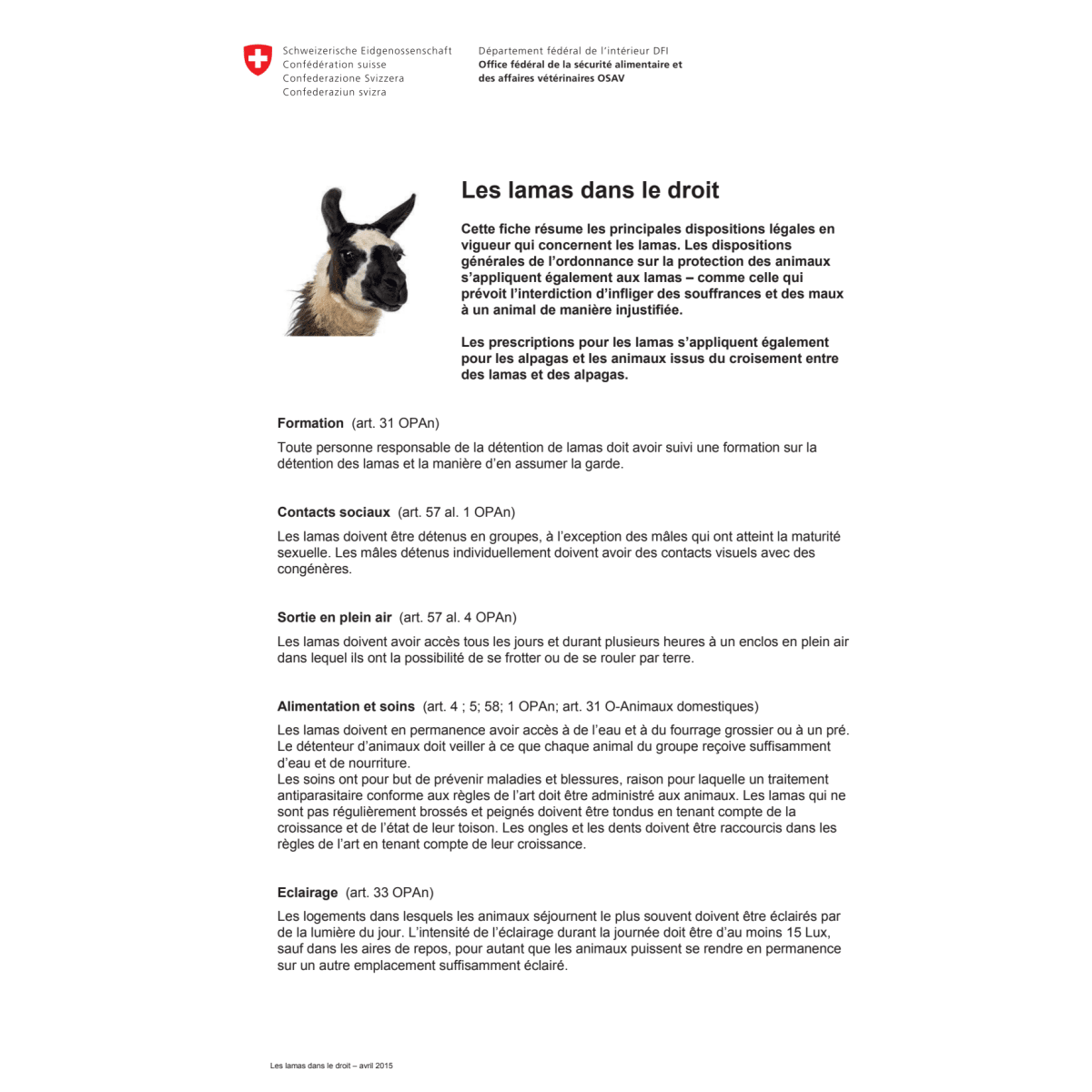 Aide-mémoire Les lamas dans le droit