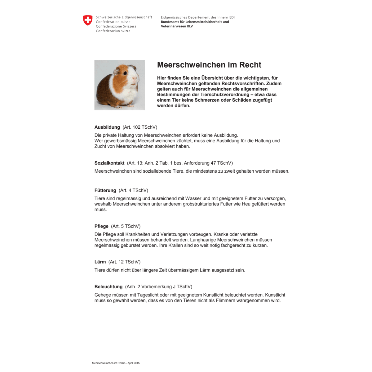 Merkblatt Meerschweinchen im Recht