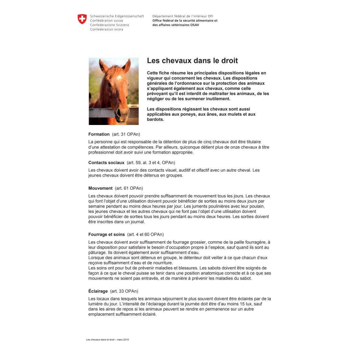 Aide-mémoire Les chevaux dans le droit