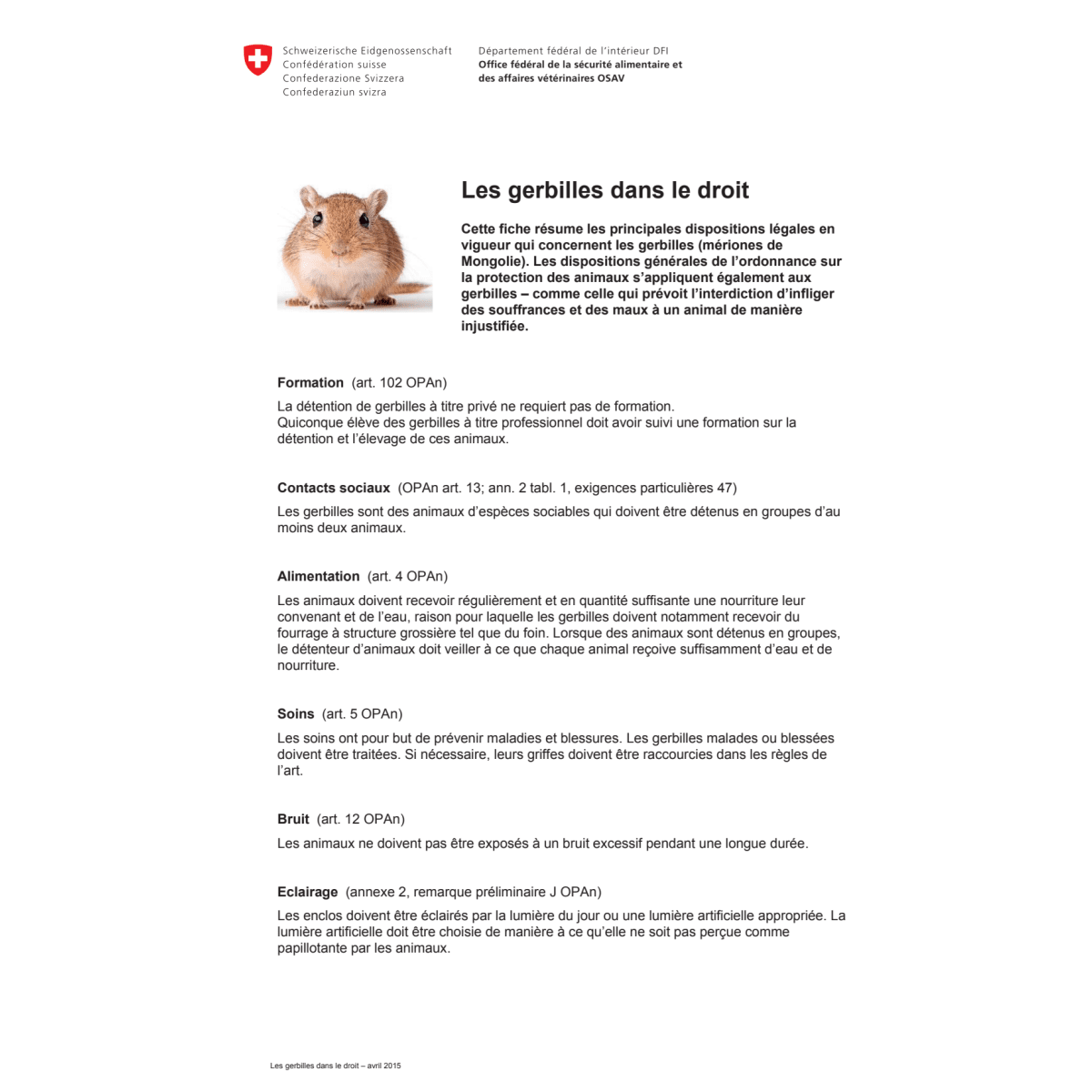 Aide-mémoire Les gerbilles dans le droit