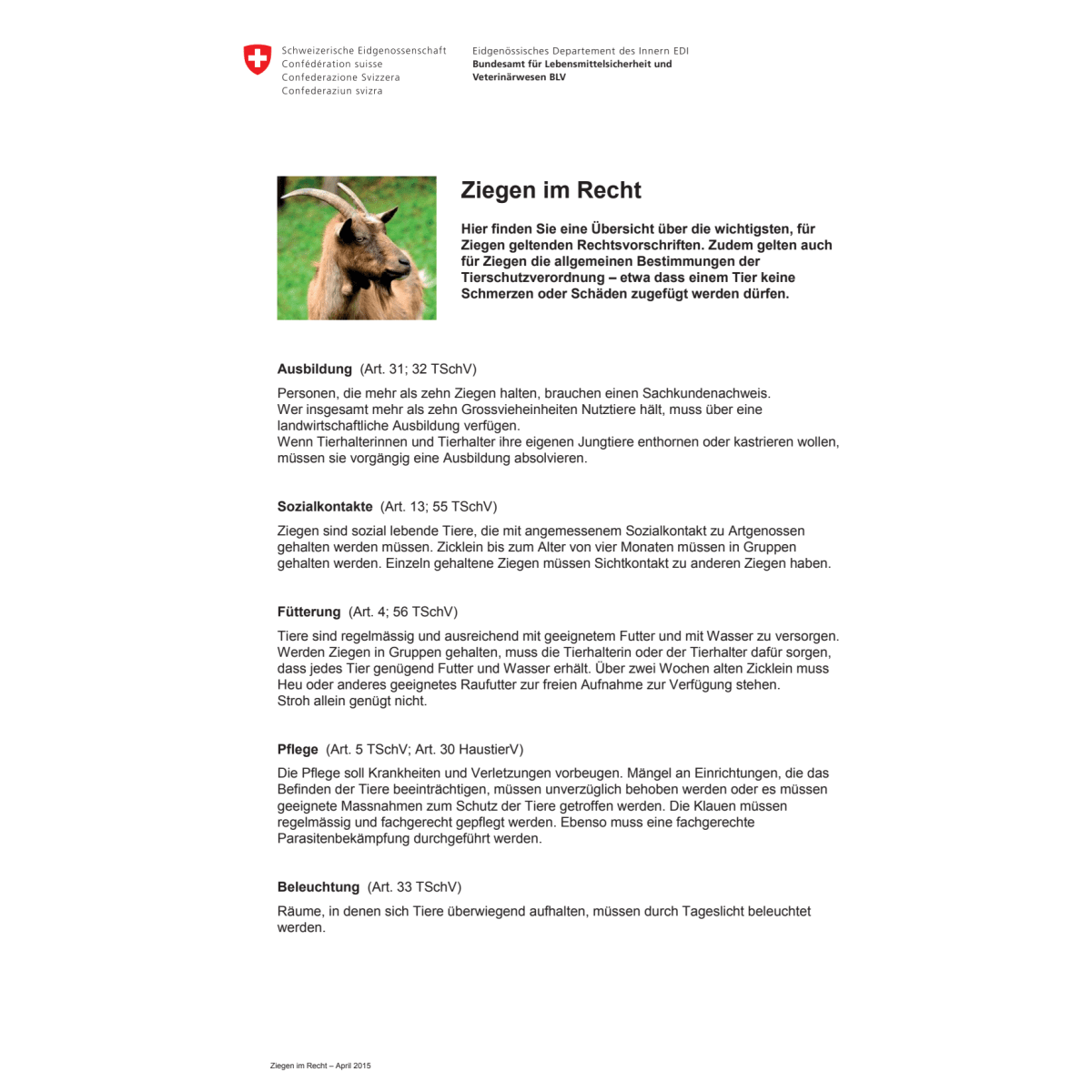 Merkblatt Ziegen im Recht