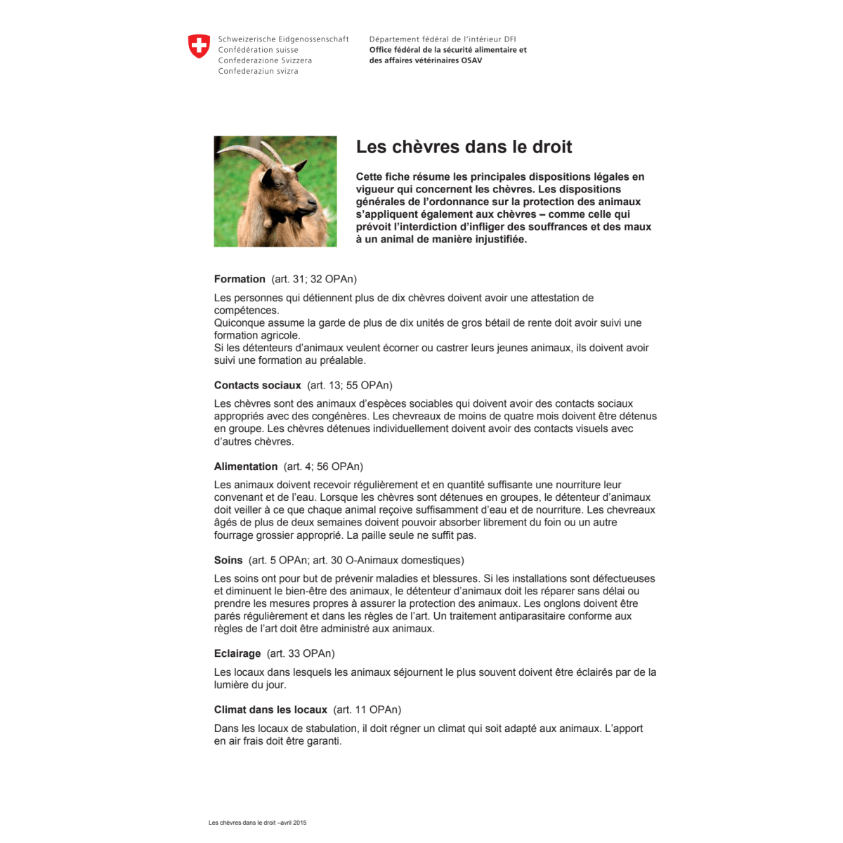 Aide-mémoire Les chèvres dans le droit