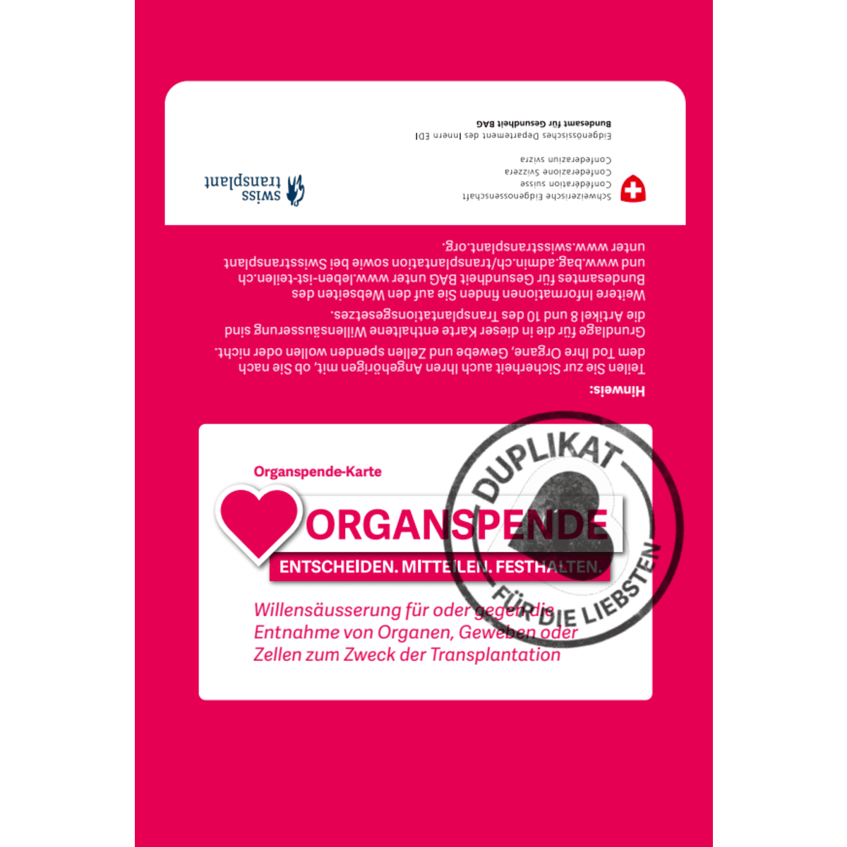 Organspende-Karte und Broschüre