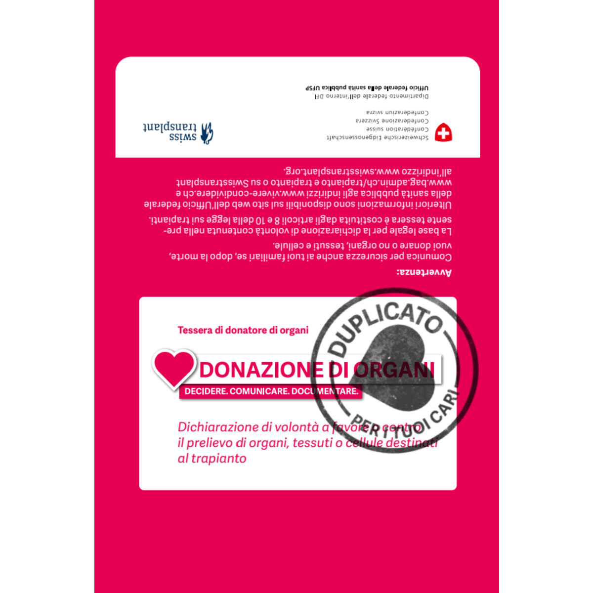 Donazione di organi (tessera e opuscolo)