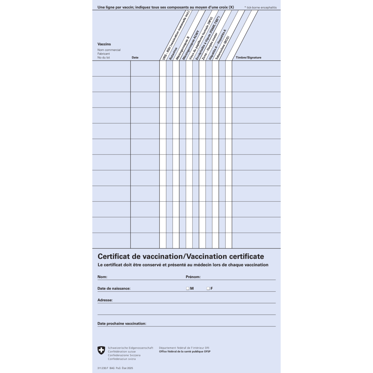 Certificat de vaccination