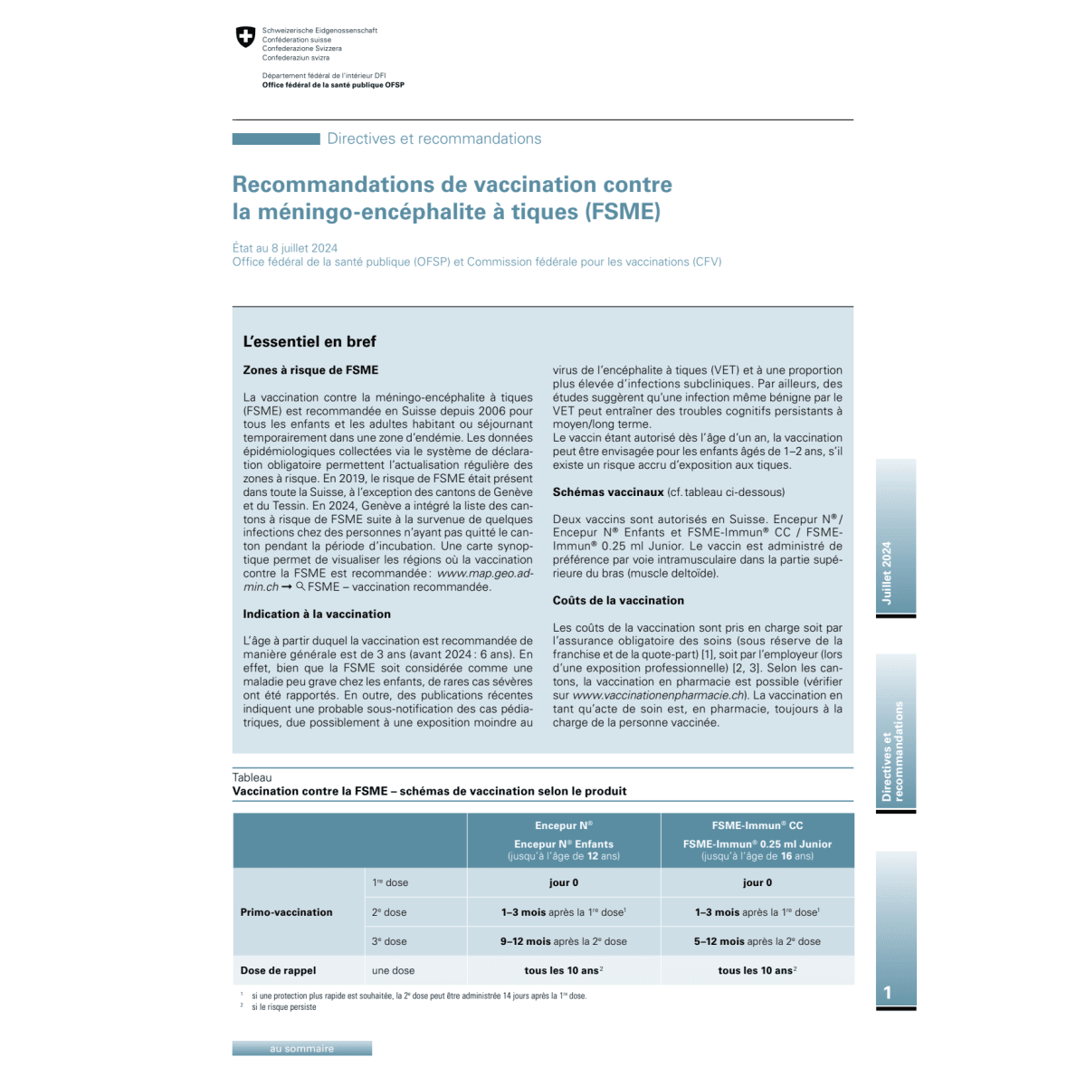 Directives et recommandations (FSME)