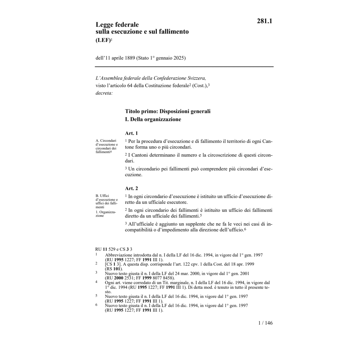 LF esecuzione e sul fallimento, LEF 2025