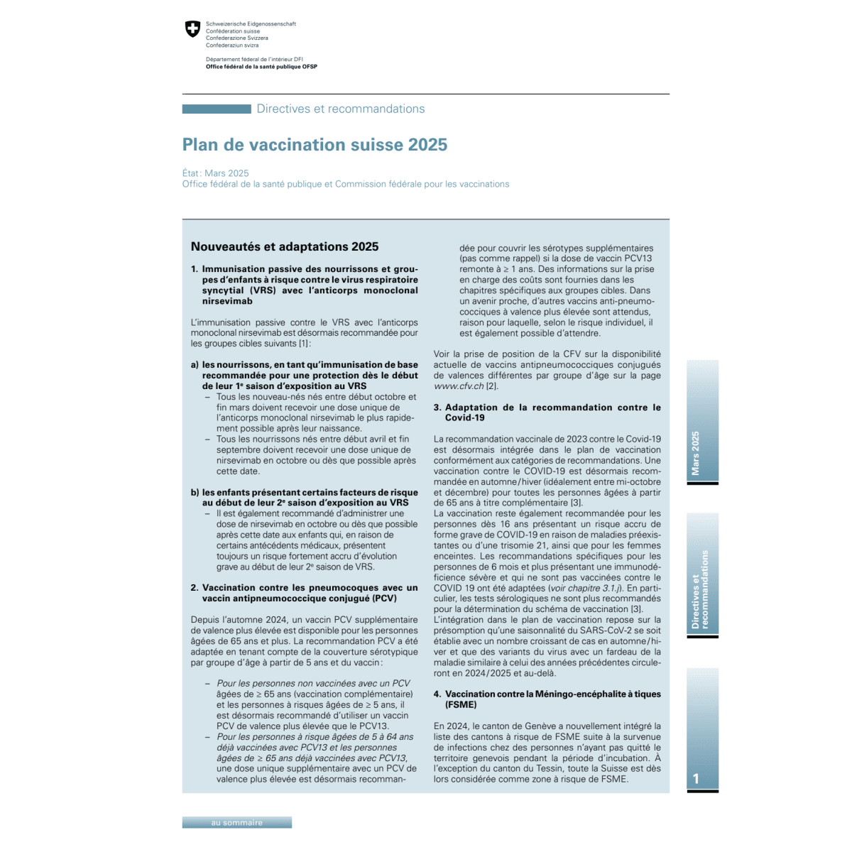 Plan de vaccination suisse 2025