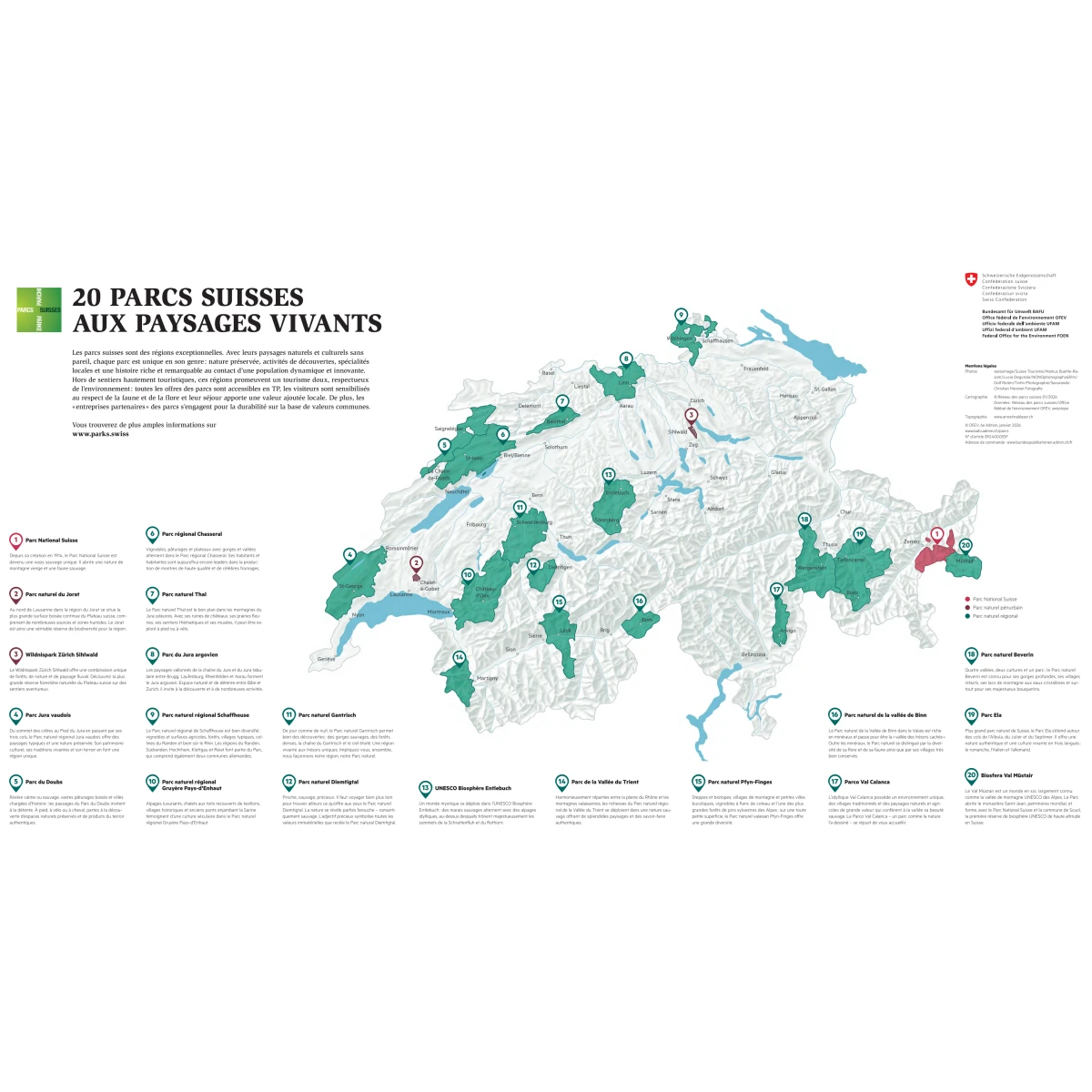 Carte d'information parcs suisses 2026