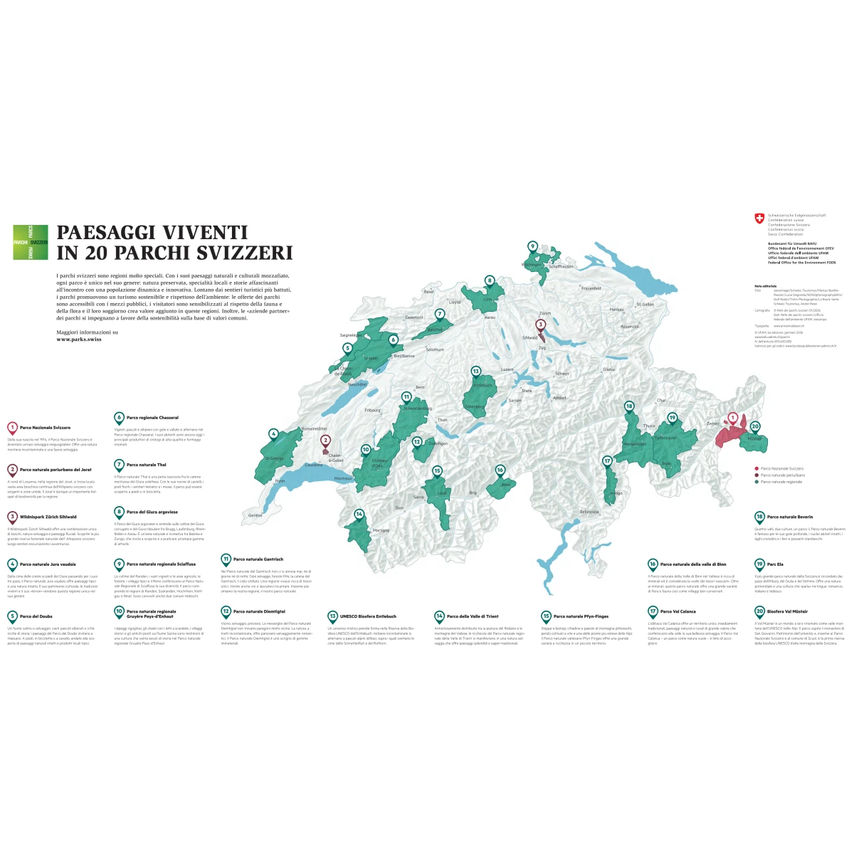 Mappa informativa parchi svizzeri 2026