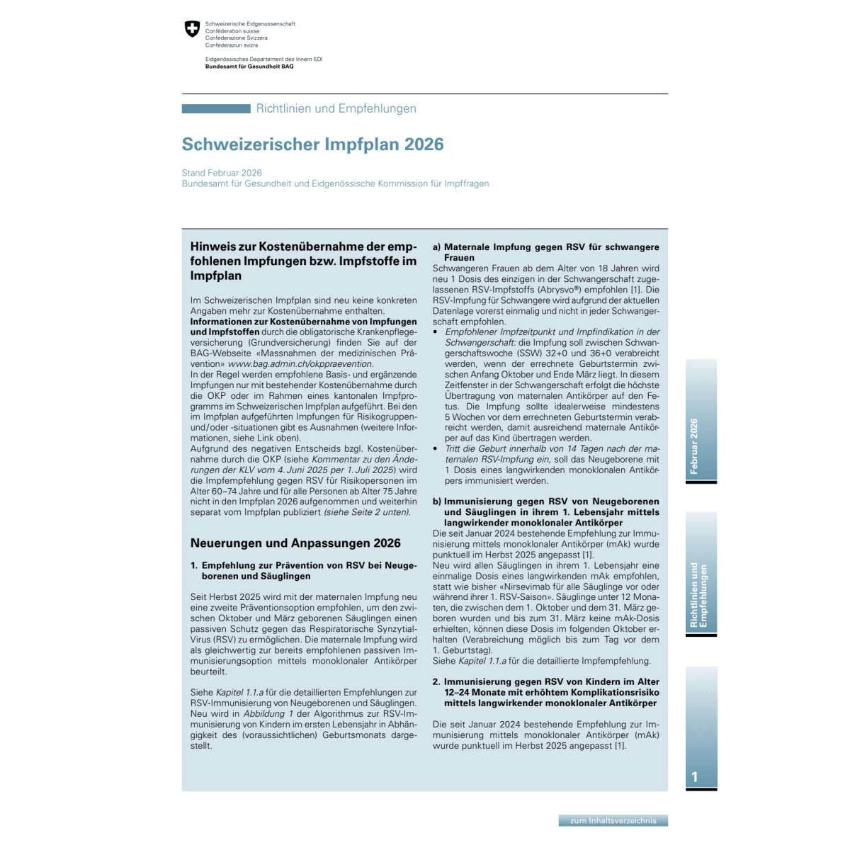 Schweizerischer Impfplan 2026