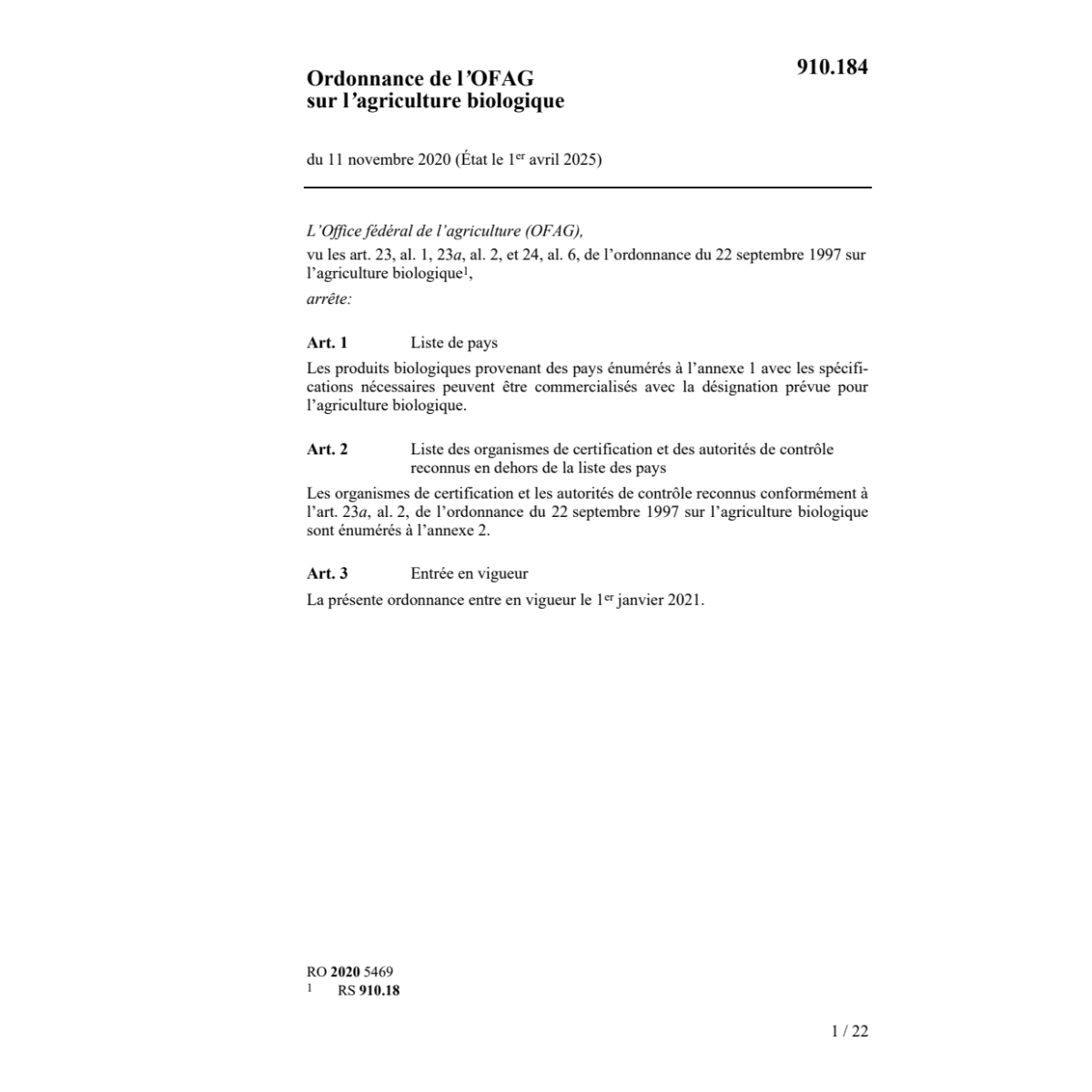 O OFAG agriculture biologique