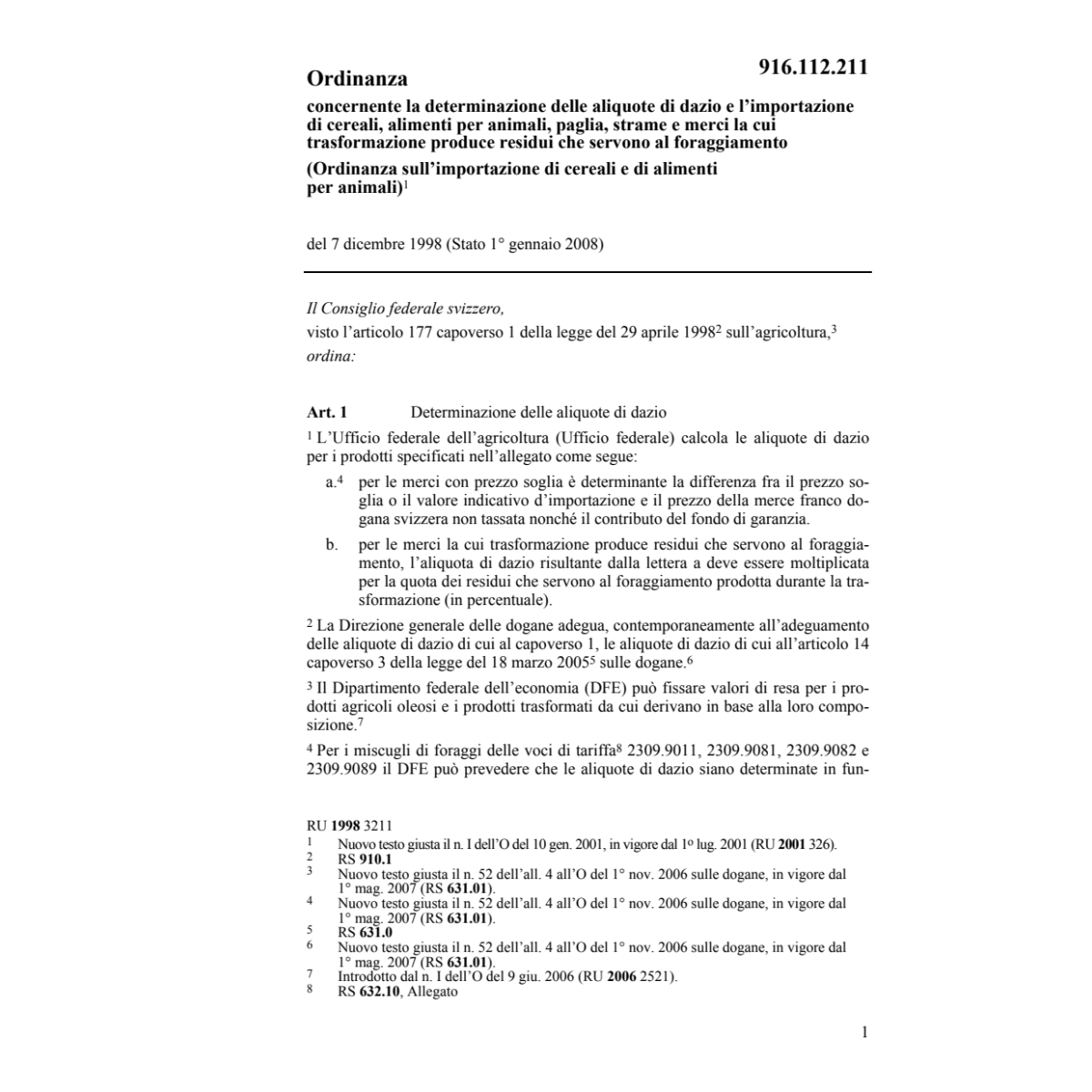 O dazio importazione cereali per animali