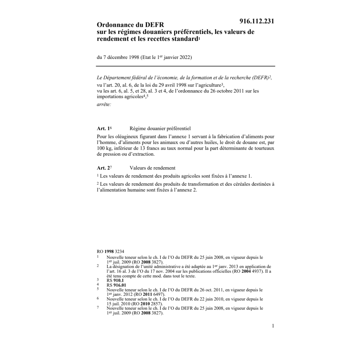 O DFE douane préférentielle alim.animaux