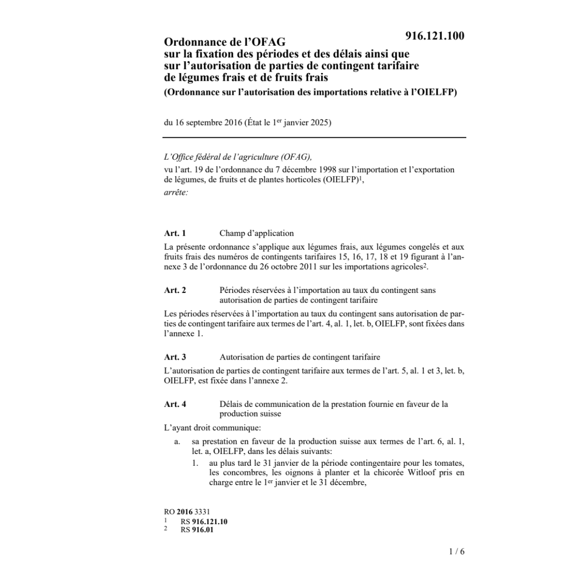 O autorisation importations l'OIELFP