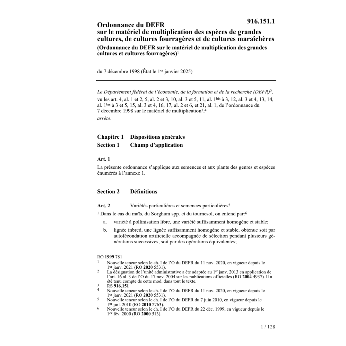 O DFE sur les semences et plants