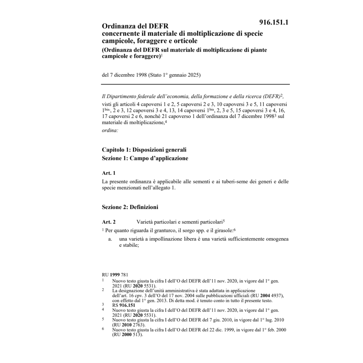 O DFE sulle sementi e i tuberi-seme