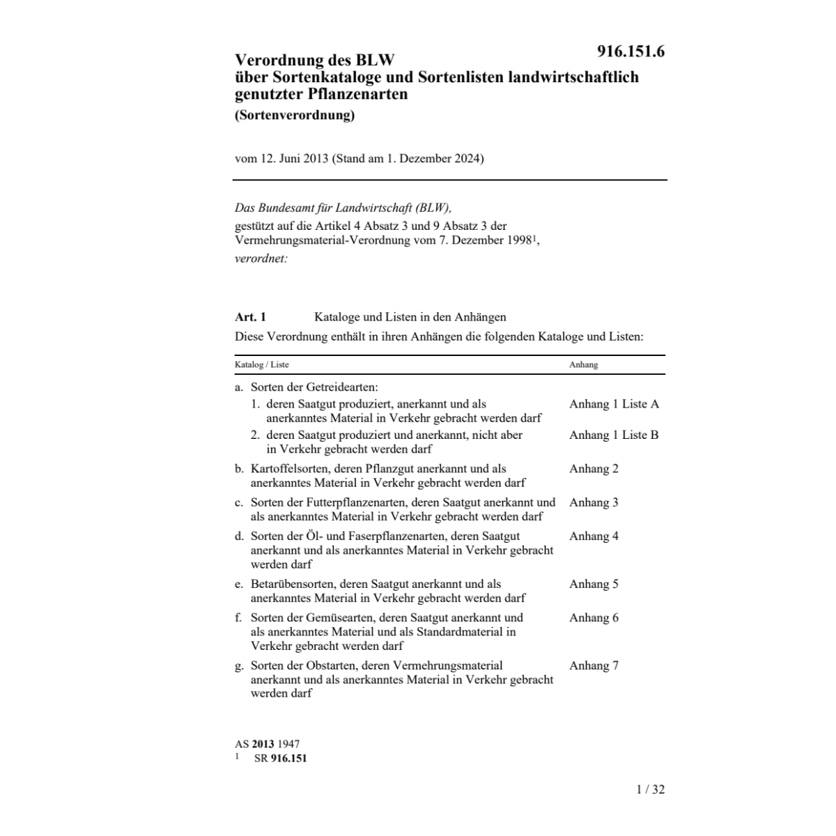 Sortenverordnung
