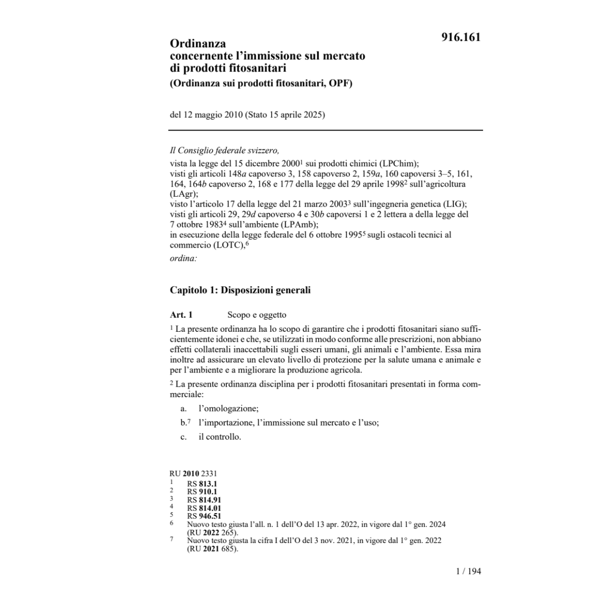 O prodotti fitosanitari, OPF
