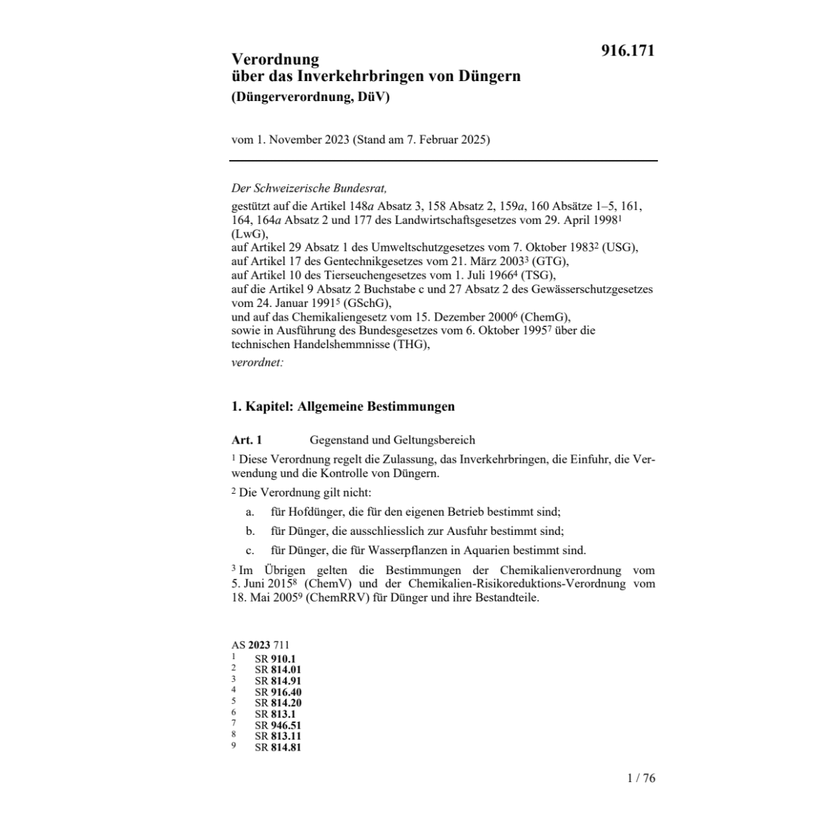 V über das Inverkehrbringen Düngern DüV