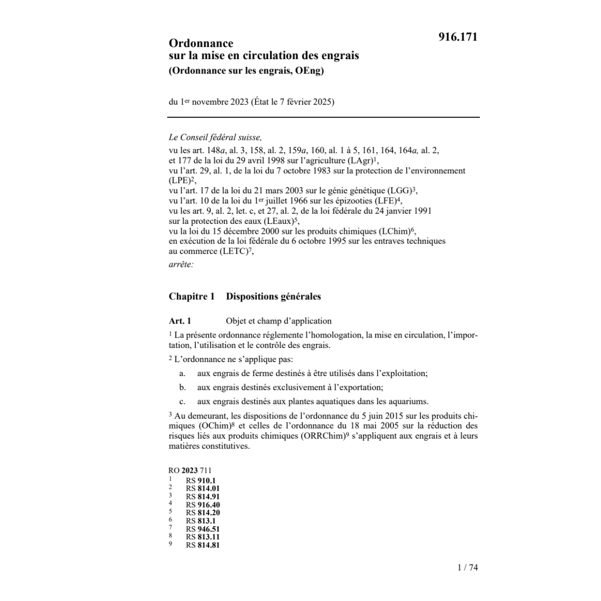O sur la mise le commerce engrais OEng
