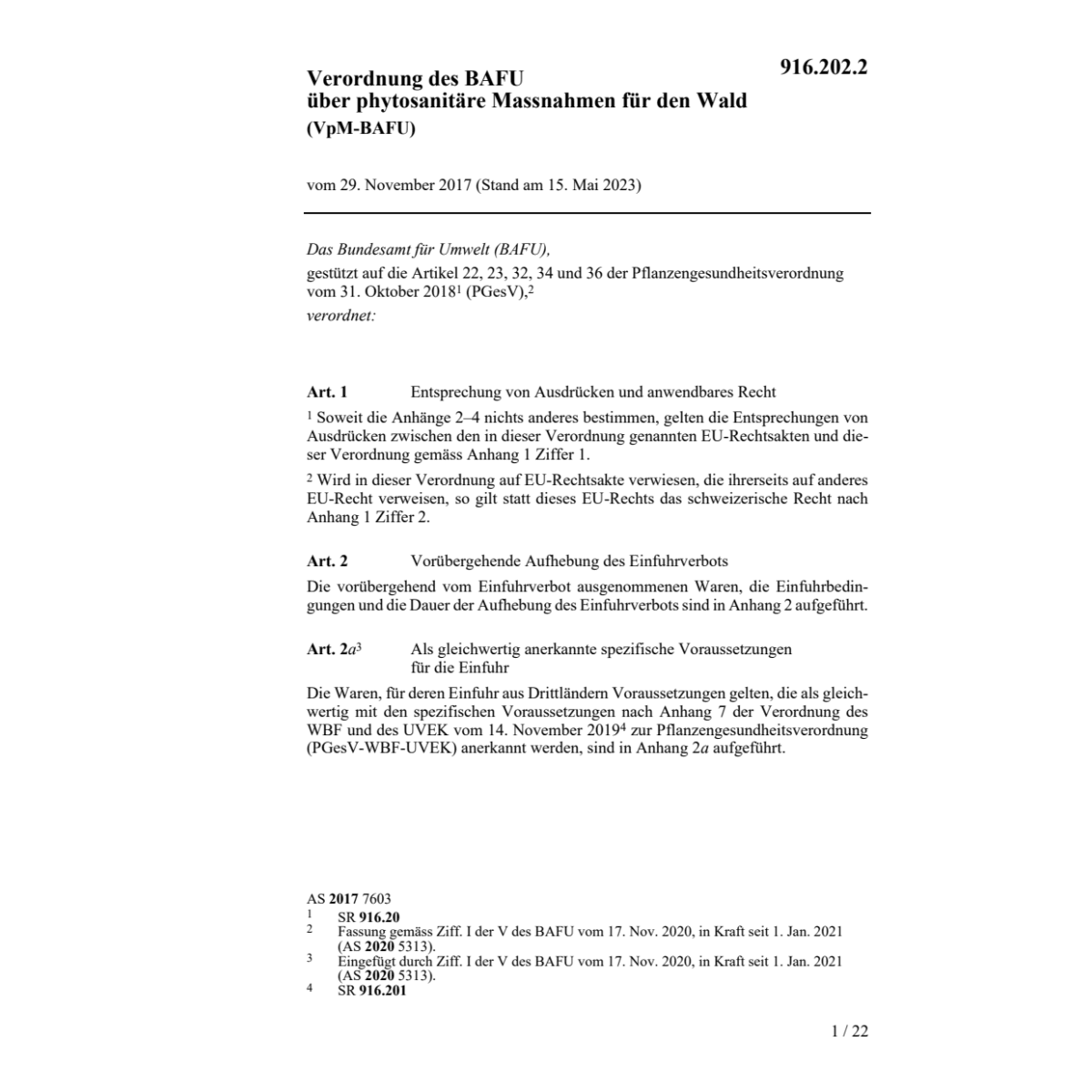 V phytosanitäre Massnahmen Wald VpM-BAFU