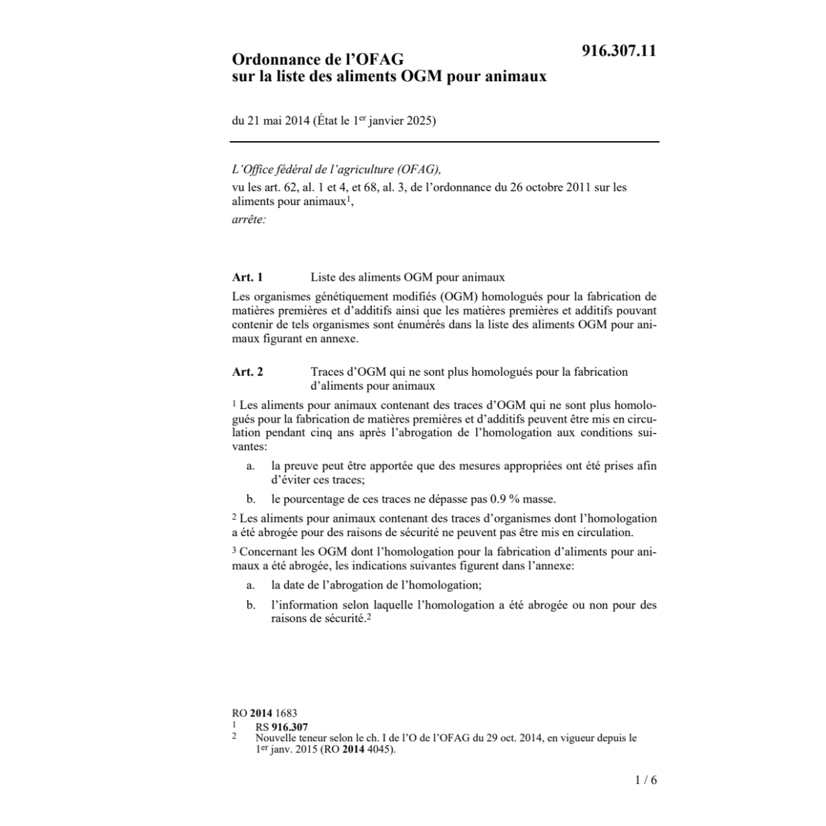 O OFAG liste des alimments OGM animaux